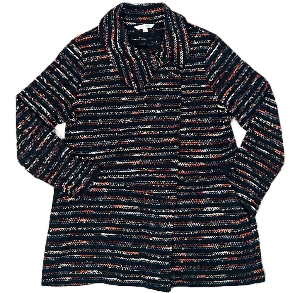 Erin London multicolored stripe zip up asymmetrical jacket with pockets Large